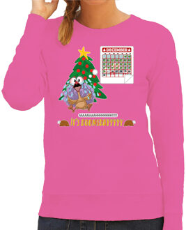 Bellatio Decorations Foute Kersttrui/sweater voor dames -doomsday - roze - kalkoen - kerstfeest 2XL