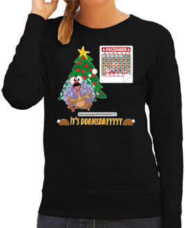 Bellatio Decorations Foute Kersttrui/sweater voor dames -doomsday - zwart - kalkoen - kerstfeest 2XL