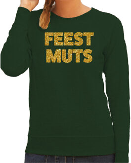 Bellatio Decorations Foute kersttrui/sweater voor dames - feest muts - groen - glitter goud - feestkleding