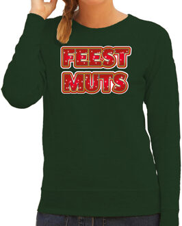 Bellatio Decorations Foute kersttrui/sweater voor dames - feest muts - groen - kerstmis 2XL - kerst truien