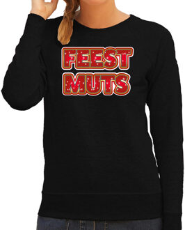 Bellatio Decorations Foute kersttrui/sweater voor dames - feest muts - zwart - kerstmis 2XL - kerst truien