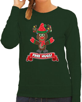 Bellatio Decorations Foute Kersttrui/sweater voor dames - free hugs - groen - rendier XL