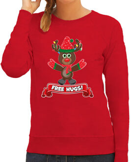 Bellatio Decorations Foute Kersttrui/sweater voor dames - free hugs - rood - rendier 2XL