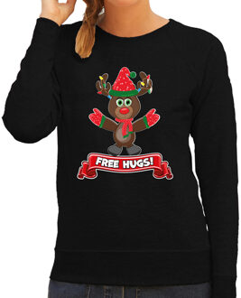 Bellatio Decorations Foute Kersttrui/sweater voor dames - free hugs - zwart - rendier 2XL