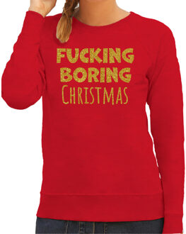 Bellatio Decorations Foute kersttrui/sweater voor dames - Fucking Boring Christmas - rood - glitter goud 2XL