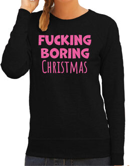 Bellatio Decorations Foute kersttrui/sweater voor dames - Fucking Boring Christmas - zwart - glitter roze 2XL