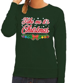 Bellatio Decorations Foute kersttrui / sweater voor dames - groen -Take Me Its Christmas XS (34)