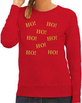 Bellatio Decorations Foute kersttrui/sweater voor dames - Ho Ho Ho - rood - glitter goud 2XL