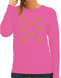 Bellatio Decorations Foute kersttrui/sweater voor dames - Ho Ho Ho - roze - glitter goud 2XL