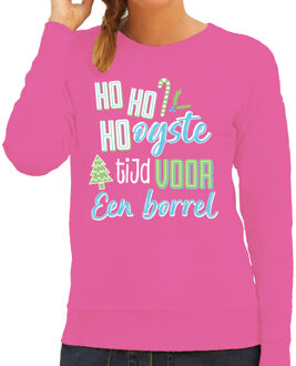 Bellatio Decorations Foute Kersttrui / sweater voor dames - hoho hoogste tijd voor een borrel - roze - vrolijke kerst L