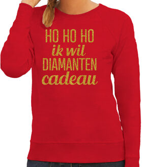 Bellatio Decorations Foute kersttrui/sweater voor dames - Hohoho diamanten cadeau - rood - glitter goud M