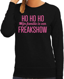 Bellatio Decorations Foute kersttrui/sweater voor dames - HoHoHo freak show - zwart - glitter roze L