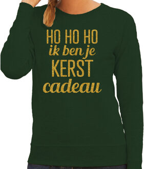 Bellatio Decorations Foute kersttrui/sweater voor dames - Hohoho kerst cadeau - groen - glitter goud S