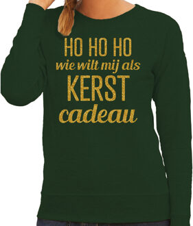 Bellatio Decorations Foute kersttrui/sweater voor dames - Hohoho kerst cadeau - groen - glitter goud XL