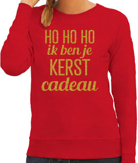 Bellatio Decorations Foute kersttrui/sweater voor dames - Hohoho kerst cadeau - rood - glitter goud 2XL
