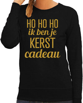 Bellatio Decorations Foute kersttrui/sweater voor dames - Hohoho kerst cadeau - zwart - glitter goud XL