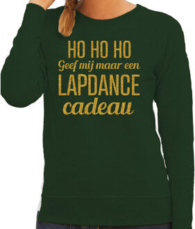 Bellatio Decorations Foute kersttrui/sweater voor dames - Hohoho lapdance cadeau - groen - glitter goud 2XL