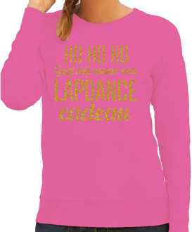 Bellatio Decorations Foute kersttrui/sweater voor dames - Hohoho lapdance cadeau - roze - glitter goud S