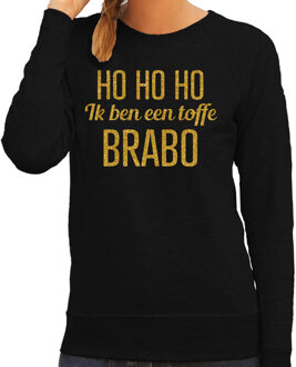 Bellatio Decorations Foute kersttrui/sweater voor dames - Hohoho toffe Brabo - zwart - glitter goud S