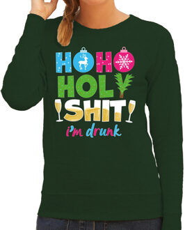 Bellatio Decorations Foute Kersttrui/sweater voor dames - hohoholy shit - dronken - groen - hilarische kerst 2XL