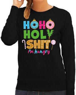 Bellatio Decorations Foute Kersttrui/sweater voor dames - hohoholy shit - honger - zwart - hilarische kerst 2XL