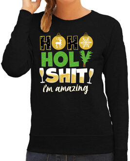 Bellatio Decorations Foute Kersttrui/sweater voor dames - hohoholy shit - zwart - amazing kerst 2XL