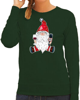 Bellatio Decorations foute kersttrui/sweater voor dames - karaoke gnoom - groen - kerstkabouter XS - kerst truien