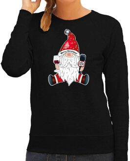 Bellatio Decorations foute kersttrui/sweater voor dames - karaoke gnoom - zwart - kerstkabouter XS - kerst truien