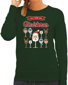 Bellatio Decorations Foute Kersttrui/sweater voor dames - Kerst Wijn - groen - All I Want For Christmas