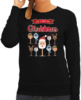 Bellatio Decorations Foute Kersttrui/sweater voor dames - Kerst Wijn - zwart - All I Want For Christmas