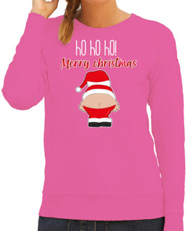 Bellatio Decorations Foute Kersttrui/sweater voor dames - Kerstman - roze - Merry Christmas M