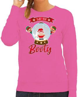 Bellatio Decorations Foute Kersttrui/sweater voor dames - Kerstman sneeuwbol - roze - Shake Your Booty M
