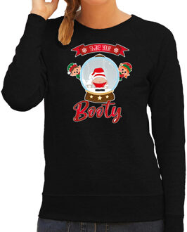 Bellatio Decorations Foute Kersttrui/sweater voor dames - Kerstman sneeuwbol - zwart - Shake Your Booty