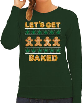 Bellatio Decorations Foute Kersttrui/sweater voor dames - lets get baked - wiet - groen - humor M