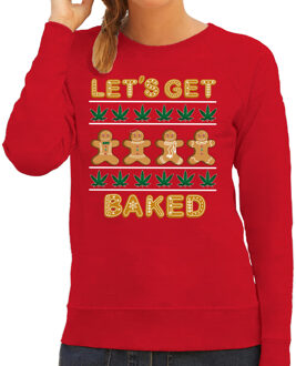 Bellatio Decorations Foute Kersttrui/sweater voor dames - lets get baked - wiet - rood - humor XL