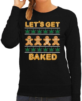 Bellatio Decorations Foute Kersttrui/sweater voor dames - lets get baked - wiet - zwart - humor XL