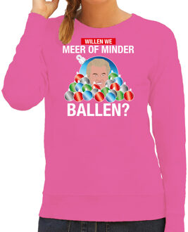 Bellatio Decorations Foute kersttrui/sweater voor dames - meer of minder ballen - Wilders - roze - politiek M