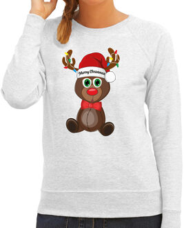 Bellatio Decorations Foute Kersttrui/sweater voor dames - Merry Christmas - grijs - kerst rendier - kerst cadeau 2XL