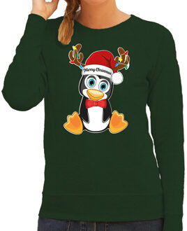 Bellatio Decorations Foute Kersttrui/sweater voor dames - Merry Christmas - groen - kerst pinguin - kerst cadeau XS