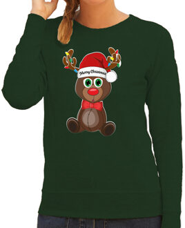 Bellatio Decorations Foute Kersttrui/sweater voor dames - Merry Christmas - groen - kerst rendier - kerst cadeau XS