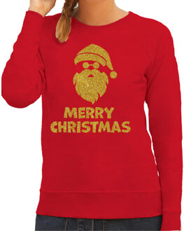 Bellatio Decorations Foute kersttrui/sweater voor dames - Merry Christmas - rood - glitter goud - Kerstman 2XL