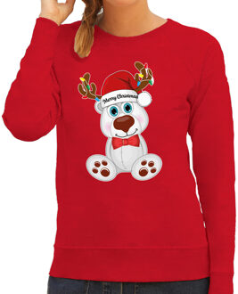 Bellatio Decorations Foute Kersttrui/sweater voor dames - Merry Christmas - rood - ijsbeer - kerst cadeau M