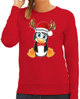 Bellatio Decorations Foute Kersttrui/sweater voor dames - Merry Christmas - rood - kerst pinguin - kerst cadeau L