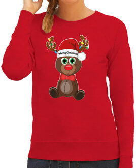 Bellatio Decorations Foute Kersttrui/sweater voor dames - Merry Christmas - rood - kerst rendier - kerst cadeau 2XL