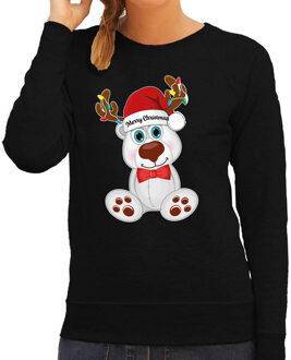 Bellatio Decorations Foute Kersttrui/sweater voor dames - Merry Christmas - zwart - ijsbeer - kerst cadeau L