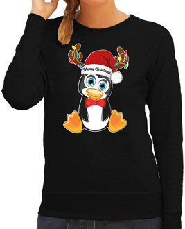Bellatio Decorations Foute Kersttrui/sweater voor dames - Merry Christmas - zwart - kerst pinguin - kerst cadeau