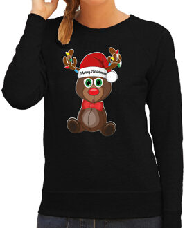 Bellatio Decorations Foute Kersttrui/sweater voor dames - Merry Christmas - zwart - kerst rendier - kerst cadeau 2XL