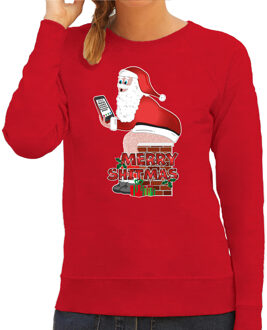 Bellatio Decorations Foute Kersttrui/sweater voor dames - Merry Shitmas - rood - kerstman op de WC 2XL