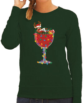 Bellatio Decorations Foute Kersttrui/sweater voor dames -met Rudolf - groen - kerstcadeau 2XL