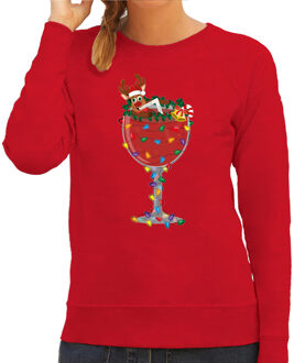 Bellatio Decorations Foute Kersttrui/sweater voor dames -met Rudolf - rood - kerstcadeau 2XL